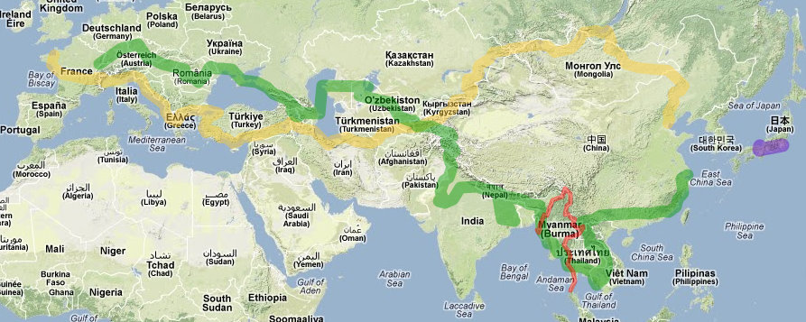 Carte globale du projet d'itinéraire des cyclorêveurs